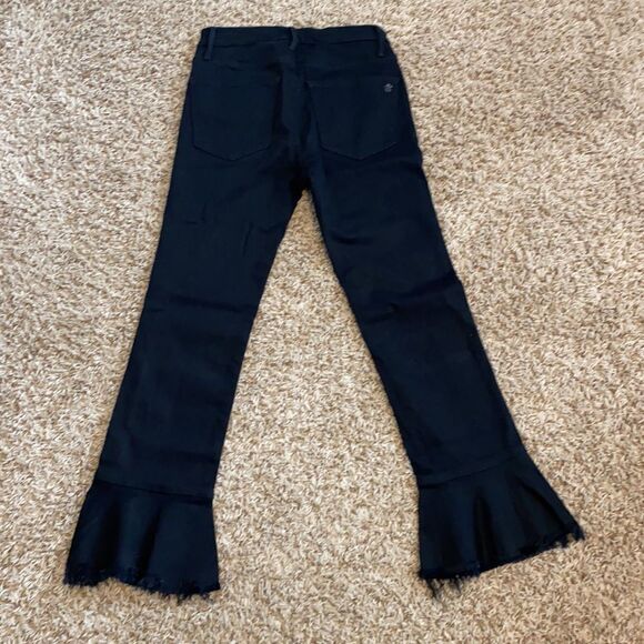 Black Orchid Black Stella Cropped Ruffle Frayed Jeans Size 26 - Picture 7 of 13